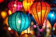 traditional vietnamese silk lanterns illuminating a festive night market cultural photography