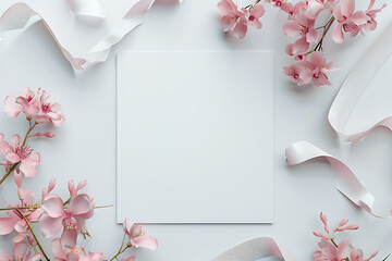 Wall Mural - Flat minimalist elegance mockup with light background. Wedding mockup background with white blank.