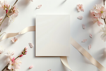 Wall Mural - Flat minimalist elegance mockup with light background. Wedding mockup background with white blank.