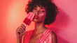 © Hanna - woman eating cream pink and red colors, summer vibes,  model holding popsicle
