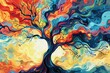 whimsical artistic tree with colorful swirling branches abstract surreal fantasy illustration