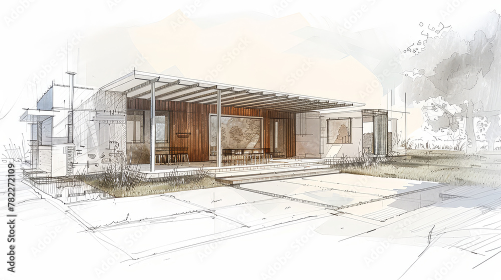 Perspective Sketch Illustration Drawing Of Architectural Concept Full