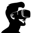 Silhouette of a Man using virtual reality glasses monochrome clip art. Vector illustration