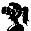 Silhouette of a Woman using virtual reality glasses monochrome clip art. Vector illustration