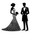 Bride with fashion dress and groom clip art. Wedding couple. Vector illustration