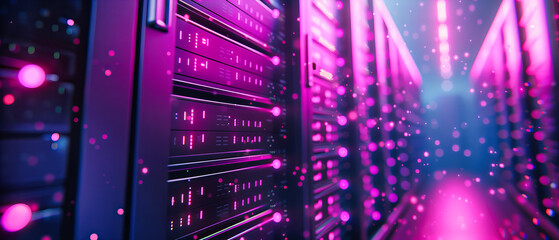 Poster - Server Room Dynamics, Networking and Digital Connectivity Equipment, Technology and Cybersecurity Concept