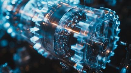 Poster - A blue and silver gear with a shiny surface