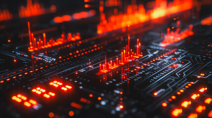 Poster - A computer chip with red lines and numbers