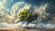 Solitary tree on a barren landscape with dramatic clouds