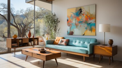 Canvas Print - retro home interior living room mid century modern furniture