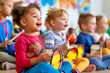 © Renata Hamuda - Cheerful Toddlers Playing Tambourine in preschool Music Class