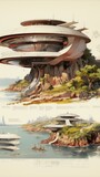 Fototapeta Mapy - futuristic cliff house