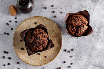 Wall Mural - Homemade delicious chocolate chip cocoa muffins.