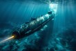Majestic underwater vehicle, a symbol of maritime might, propelling a torpedo on a secretive trajectory