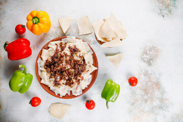 Wall Mural - Georgian dumplings Khinkali with meat.