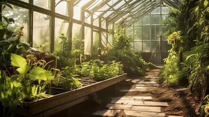 Abandoned greenhouse with broken windows