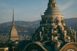 Turin. From the top of the Cathedral's bell tower, the Holy Shroud Chapel's dome and the iconic Mole Antonelliana.