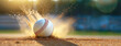 Baseball making contact with the ground, kicking up dust on impact. Panorama with copy space.