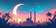 illustration of mosque silhouettes at night against a gradient sky with pink and purple hues
