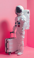 Wall Mural - astronaut in spacesuit and with baggage suitcase, space exploration and discovery concept, travel and journeys