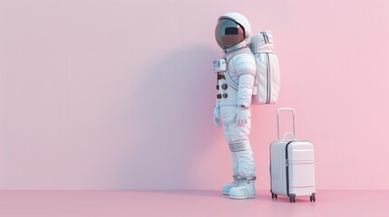 Wall Mural - astronaut in spacesuit and with baggage suitcase, space exploration and discovery concept, travel and journeys