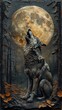 Moon with a howling wolf, a nocturne in silver and shadow