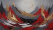 Oil painting. Red, gray and gold abstract geometric shapes. Scenic artistic background.  Generative AI, Generative, AI