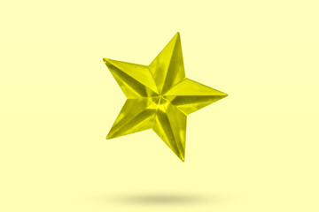 Wall Mural - golden Christmas star jewels sticker isolated on yellow background