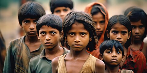 Wall Mural - group of skinny hungry poor children