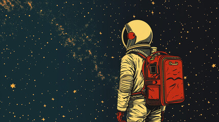 Wall Mural - astronaut in spacesuit and with baggage suitcase, space exploration and discovery concept, travel and journeys