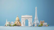 3D vector of famous landmark, Eiffel tower, Arc de Triomphe, Cathedral of Notre Dame, in Paris city in France Europe