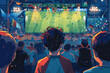 Pensive Boy in Crowd Watching Game Illustration