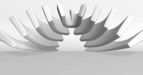 Poster - Abstract image in gray tones of a room with geometric symmetrical objects. Vector illustration.