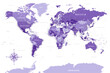 World Map - Highly Detailed Vector Map of the World. Ideally for the Print Posters. Purple Lilac Spot Beige Retro Style.