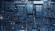 © swillklitch - Background with metallic panels texture, wires and circuit. Spaceship hull wall technology background.