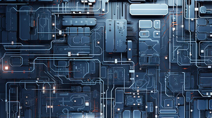 Poster - background with metallic panels texture, wires and circuit. spaceship hull wall technology backgroun