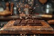 Chocolate bar being smashed on hardwood cutting board