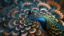 Abstract Fractal: A 3D Vector Illustration Of A Fractal Pattern Resembling A Peacocks Tail