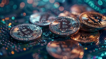Poster - Pile of Bitcoins on Table
