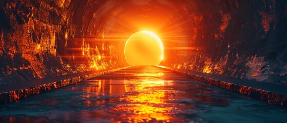 Wall Mural - a tunnel with a bright orange light shining through it by ai generated image