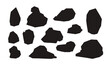 Stones and rocks silhouette set. Natural rock slate black illustration. Vector illustration of crumbly polenta. Soil silhouette, land