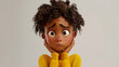 © john - Sad stressed upset African cartoon character girl teen young woman person wearing yellow sweater