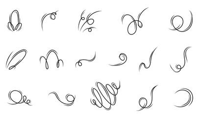 Wall Mural - Set of wind blow set in doodle style, vector illustration on white background. A wave of cold air during windy weather. Rush symbol outline for print and design. Vector graphics, air dynamics