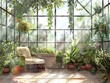 A restful break in a cozy corner of a greenhouse