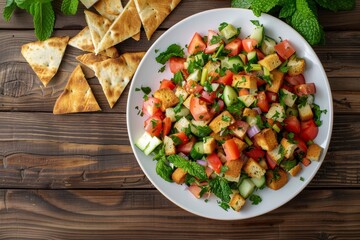 Sticker - Authentic Middle Eastern bread salad with fresh veggies and herbs on white plate