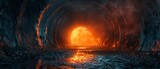 Fototapeta Perspektywa 3d - A tunnel with a bright orange light shining through it by AI generated image