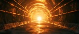 Fototapeta Fototapety przestrzenne i panoramiczne - A tunnel with a bright orange light shining through it by AI generated image