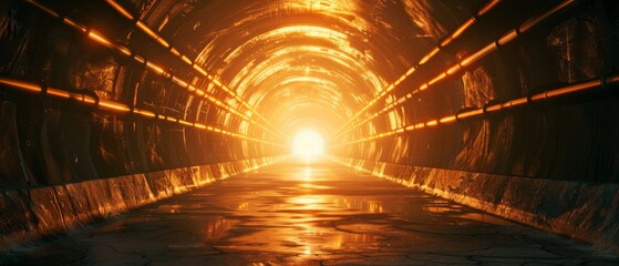 Wall Mural - a tunnel with a bright orange light shining through it by ai generated image