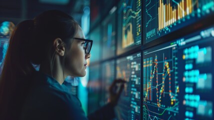 Poster - Woman in Glasses Studying Graphs