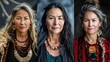 Women of New Zealand. Women of the World. A triptych portrait of a mature woman with distinctive facial features and varying cultural attire exudes confidence and diversity  #wotw